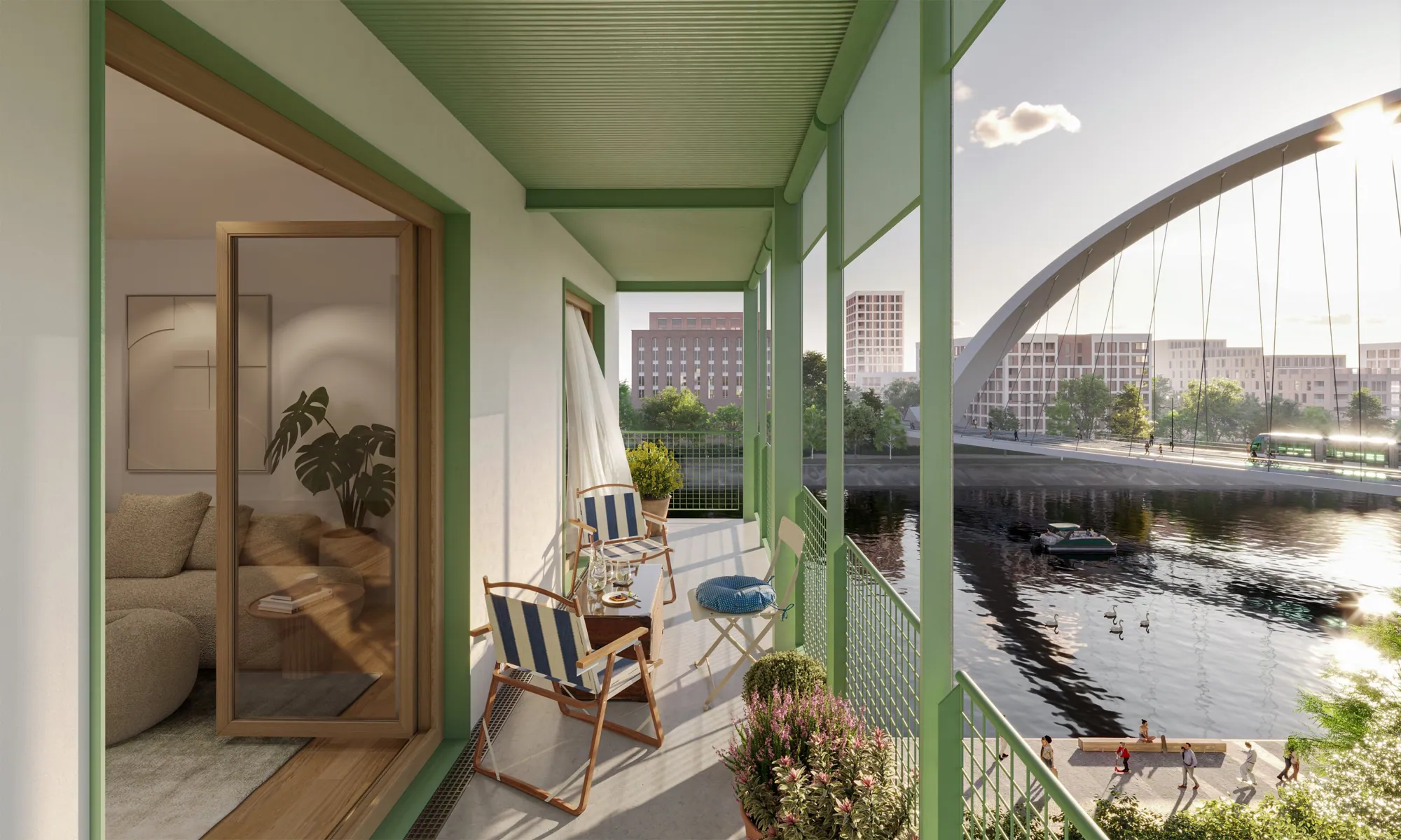 Perspective : balcon avec vue sur la passerelle