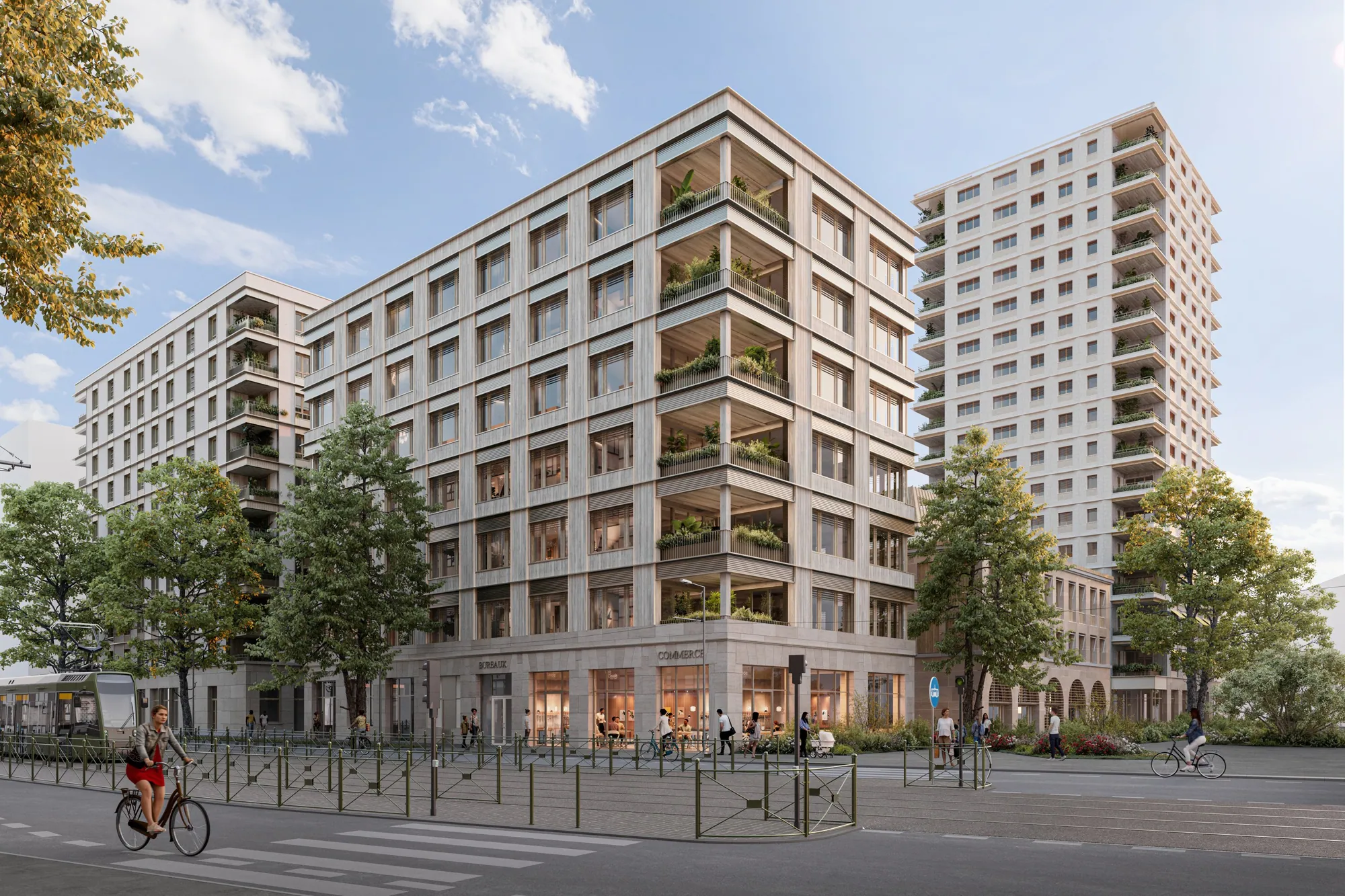 La Hora vue depuis la rue, immeubles en bois et commerces en rez-de-chaussée