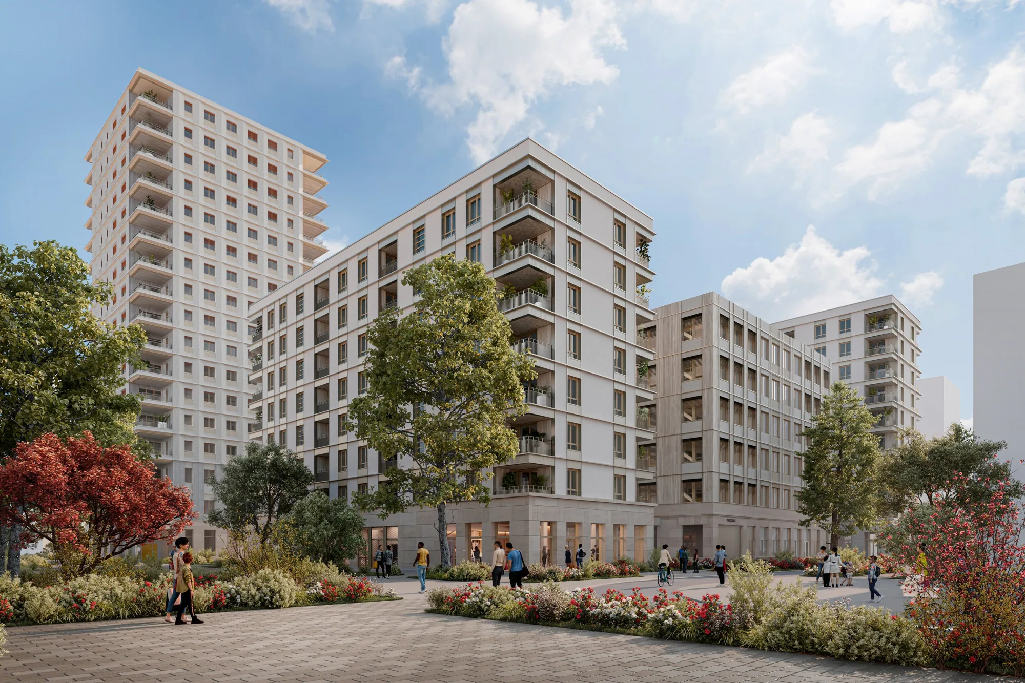 Place plantée au pied des immeubles