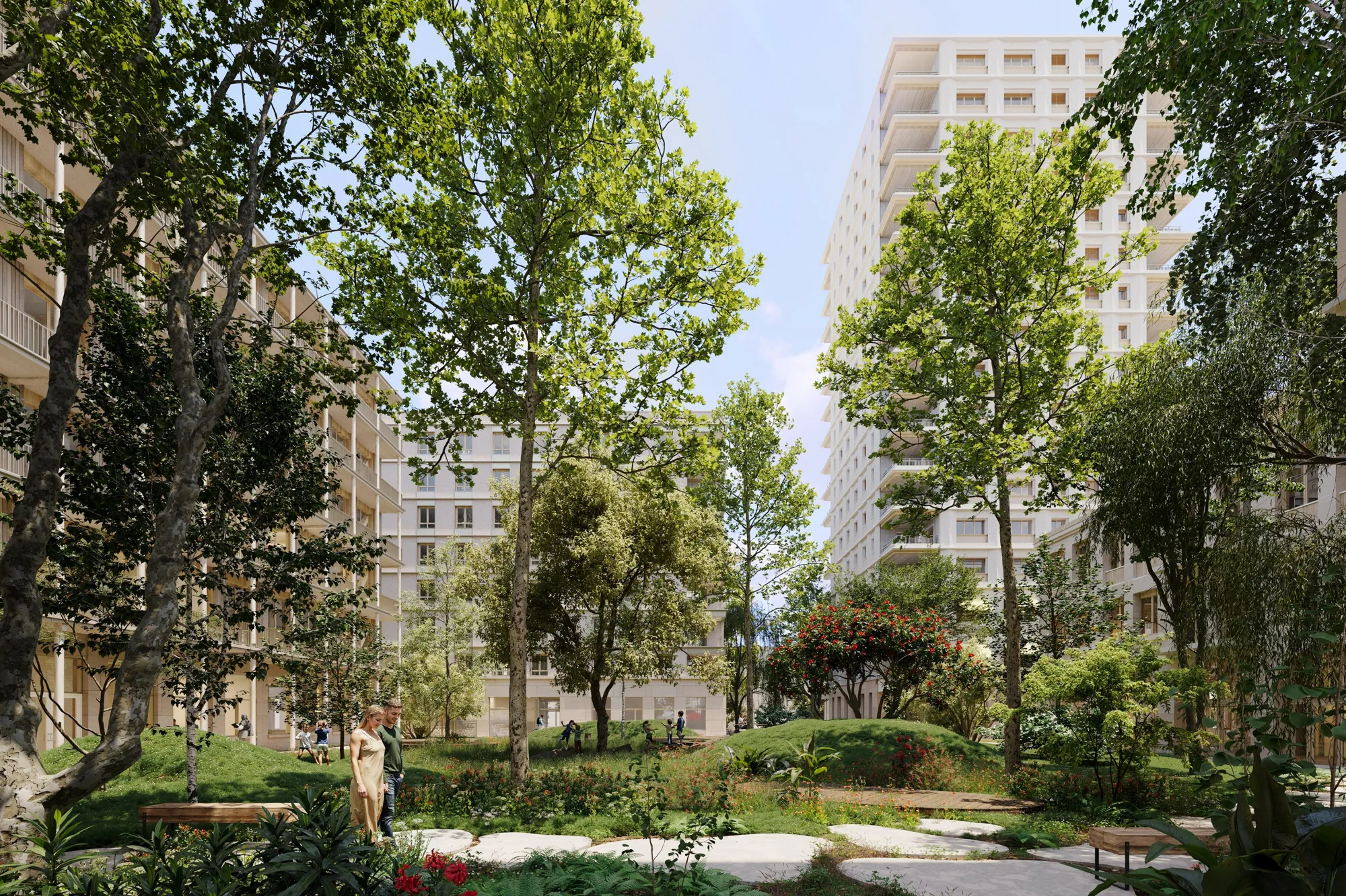 Jardin arboré en cœur d'îlot