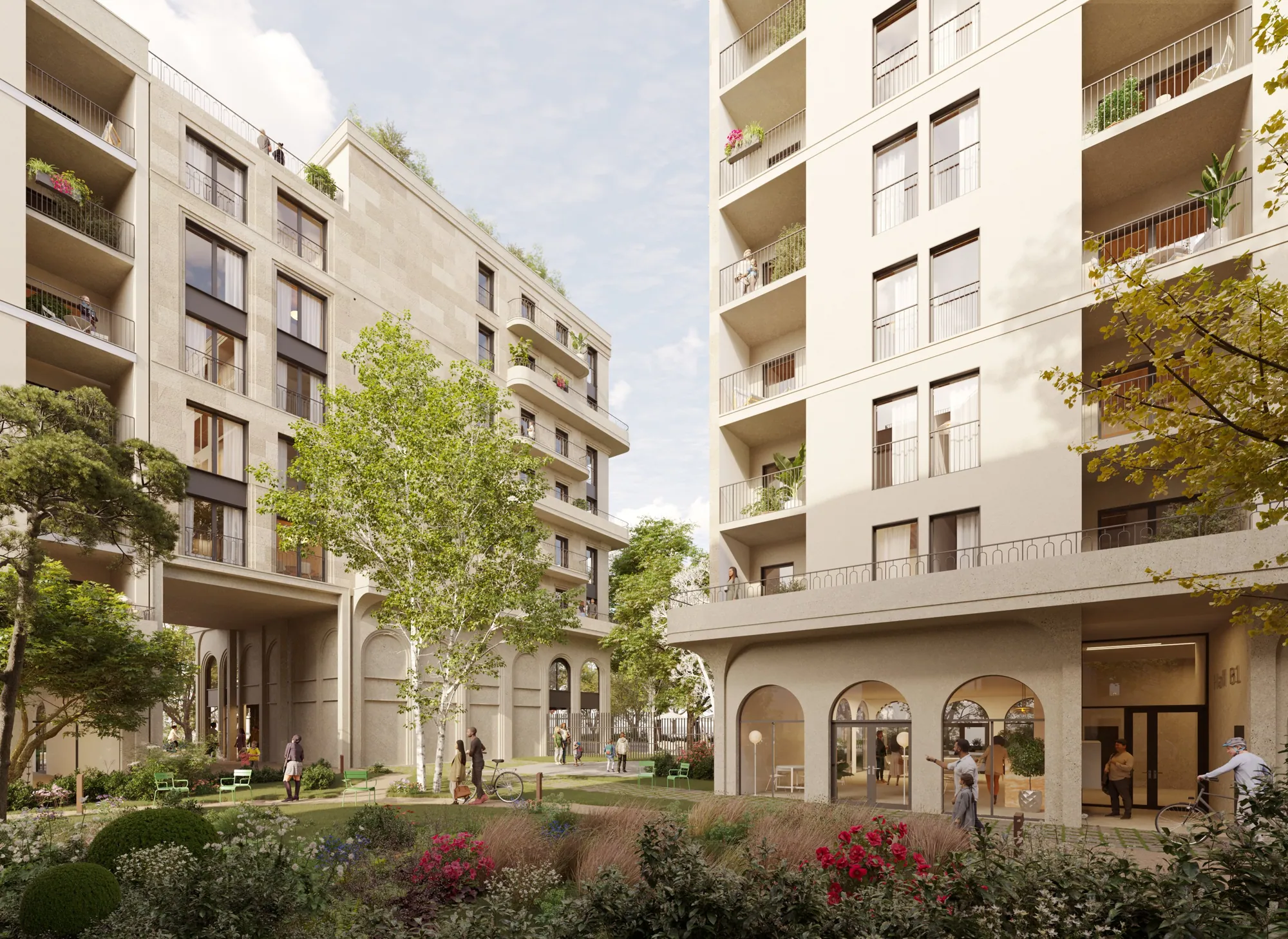 Jardin planté au pied des immeubles