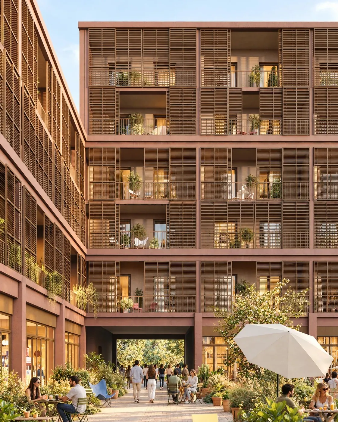 Cour des Ateliers Guillou, façades en bois et passage sous porche