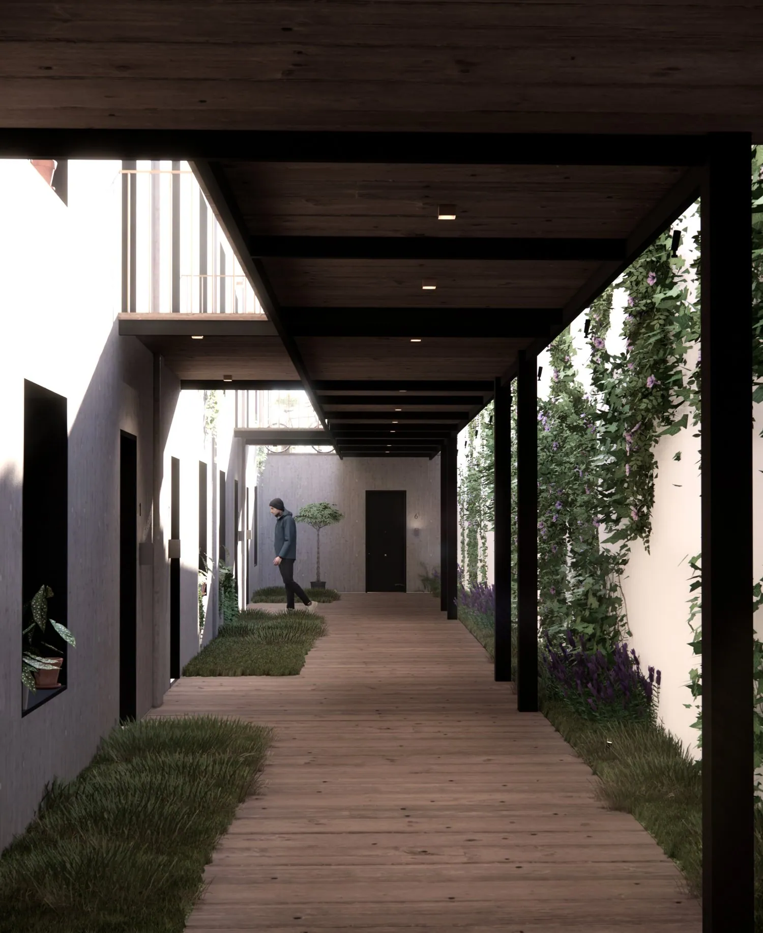 Passage couvert vers les logements