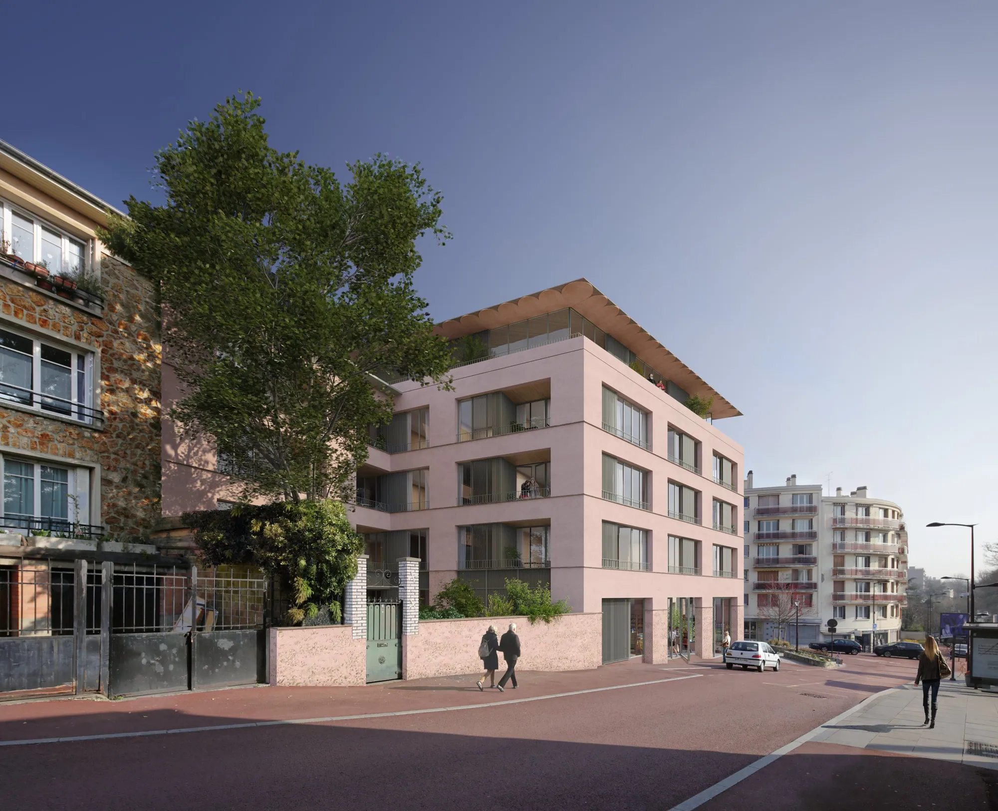 Perspective : le bâtiment dans sa rue