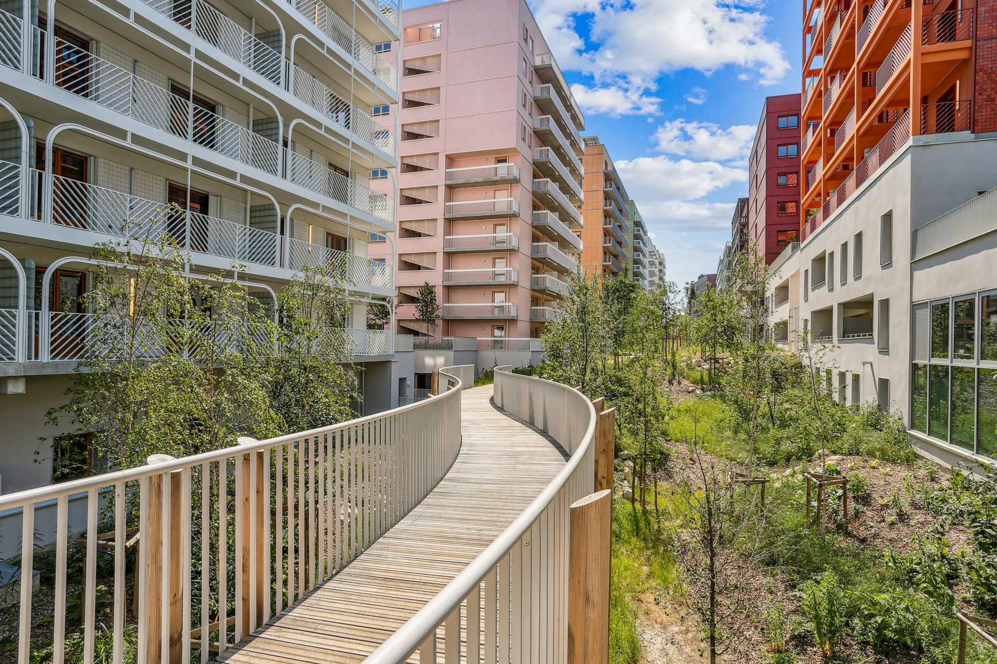 Passerelle en bois au-dessus du jardin