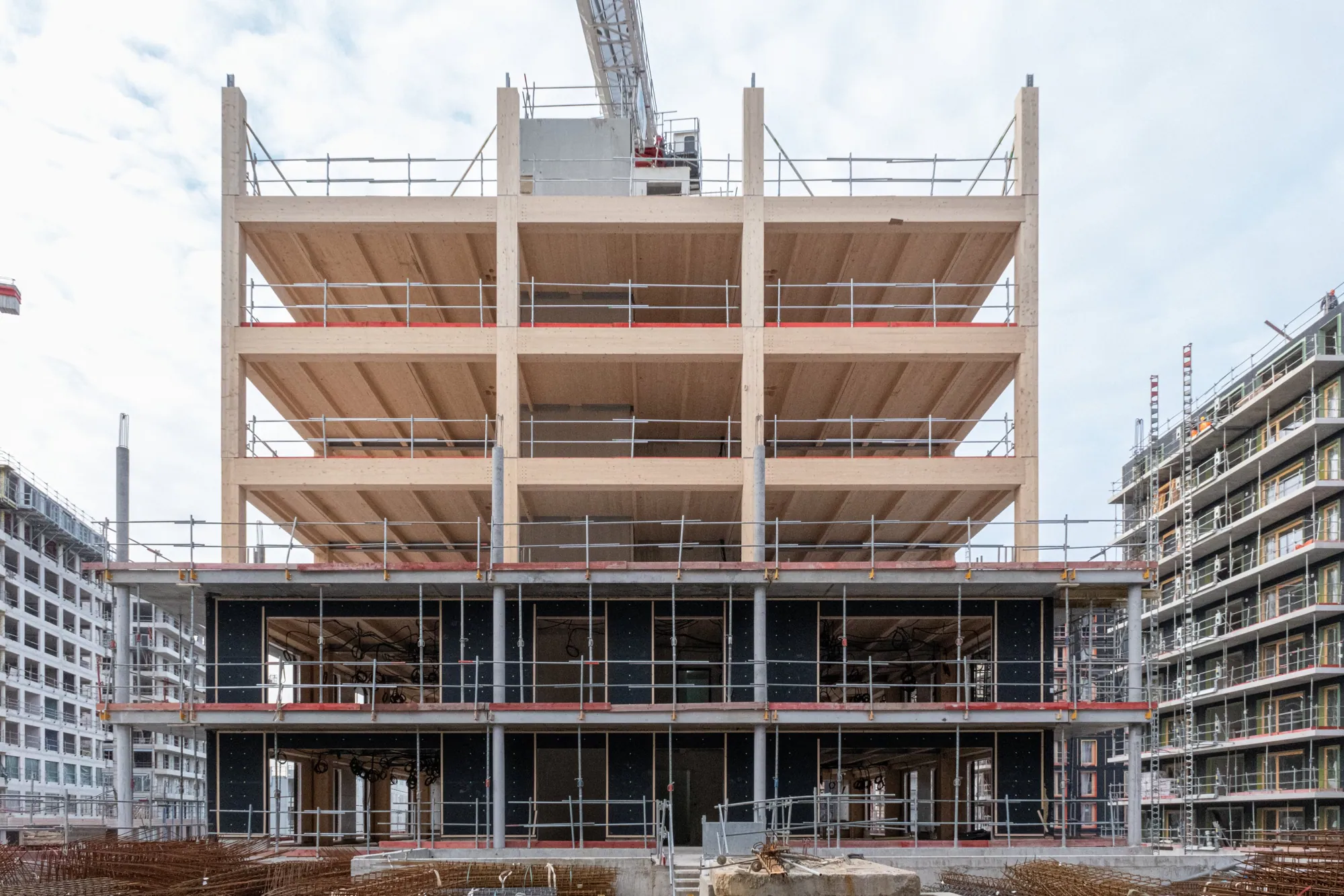 Structure en bois pendant le chantier